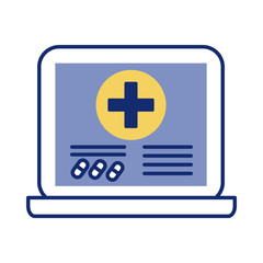laptop with medical symbol health online line style