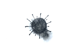 watercolor virus black isolated on white background.hand drawn.	