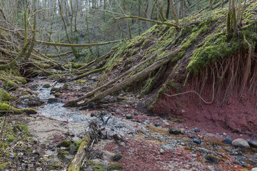City Sigulda, Latvia. Historic clay cliffs and river. Travel photo.