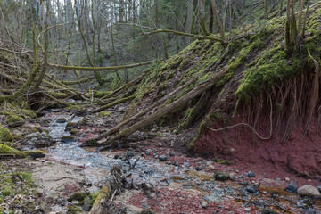 City Sigulda, Latvia. Historic clay cliffs and river. Travel photo.