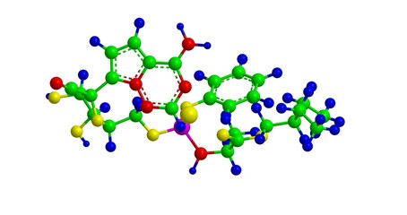 Molecular structure of Favipiravir, 3D rendering