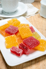 Tasty french dessert, natural fruit pate jellies or madmalade