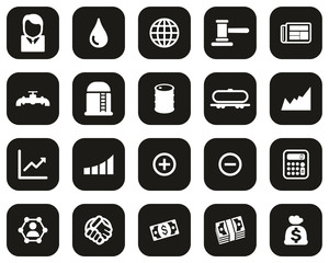 Oil Trade Icons White On Black Flat Design Set Big