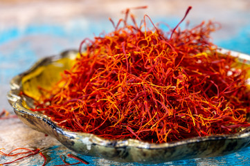 Fototapeta premium Real red dried shaffron spice close up