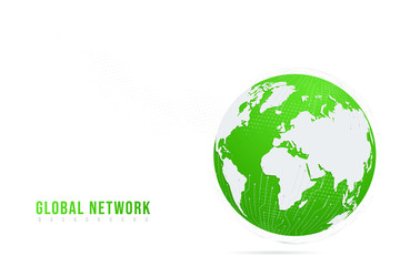 Abstract mash line and paper art green point scales on white background with Global. Wire frame 3D mesh polygonal network line, design sphere, dot and structure. Vector illustration eps 10.