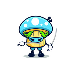 cartoon blue mushroom stand use two sword