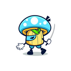 cartoon blue mushroom walking use one sword