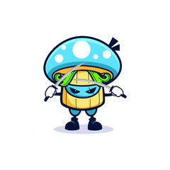 cartoon blue mushroom ninja use two sword cross