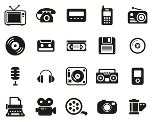 Old Technology Icons Black & White Set Big