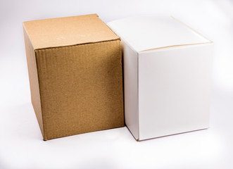 Cardboard shipping boxes isolated against a white background 