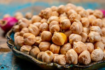 Portion of dried uncooked chick peas
