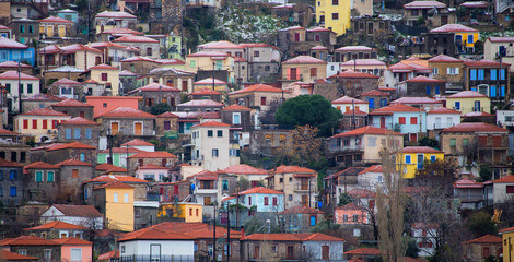 colorful houses of lesbos, Greece