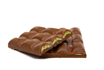 chocolate with pistachios isolated