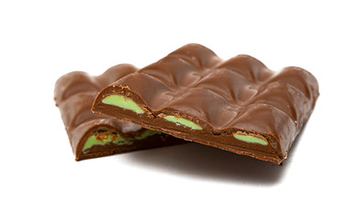 chocolate with pistachios isolated