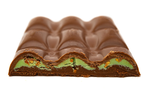 chocolate with pistachios isolated