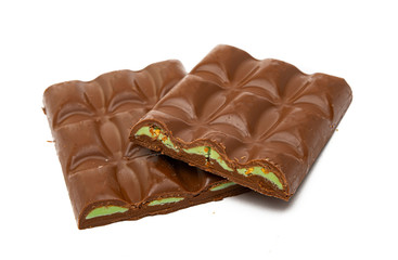 chocolate with pistachios isolated