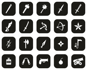 Old Weapons Or Ancient Weapons Icons White On Black Flat Design Set Big
