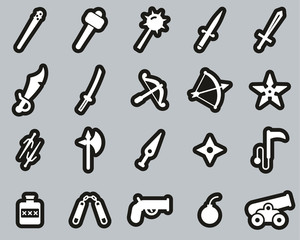 Old Weapons Or Ancient Weapons Icons White On Black Sticker Set Big