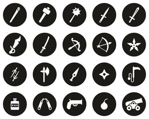 Old Weapons Or Ancient Weapons Icons White On Black Flat Design Circle Set Big