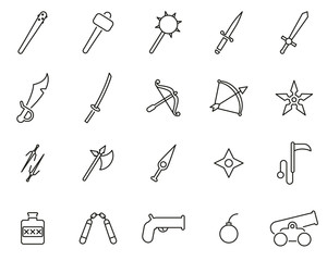 Old Weapons Or Ancient Weapons Icons Black & White Thin Line Set Big