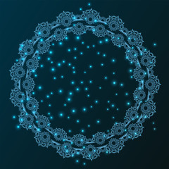 Obraz premium circular mandala ornament , blue gradient, star background
