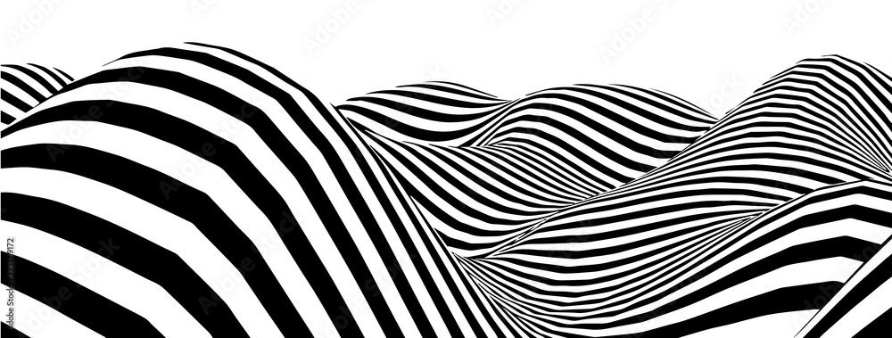 Aufkleber black and white abstract wave. optical illusion. twisted vector illustration.
