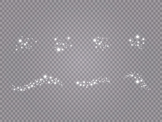 Set of glowing light effects with many glitter particles isolated on a transparent background. Vector star cloud with dust. Magical christmas decoration