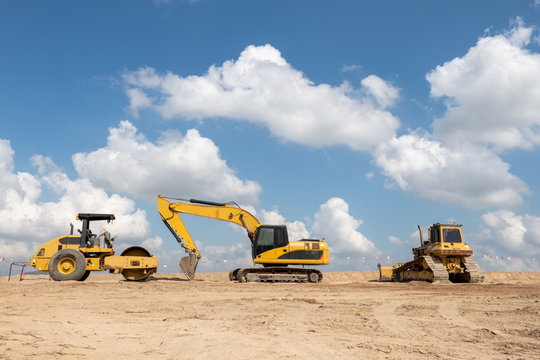 A excavator at construction site for industry concept background