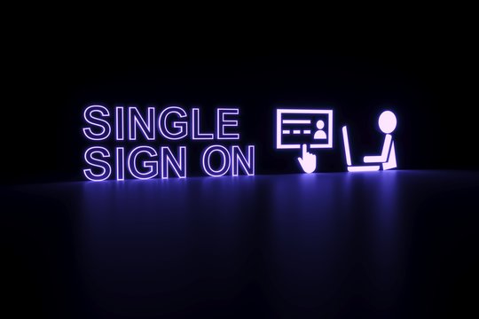 SINGLE SIGN ON neon concept self illumination background 3D illustration
