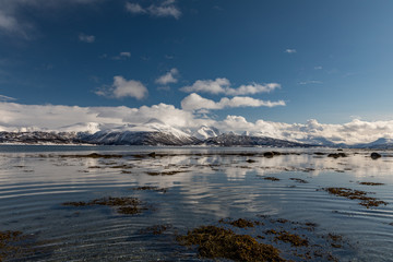 lake and mountains in winter
