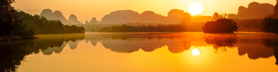 Amazing sunrise over lake in Thailand