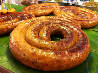 Close up of Northern Thai spicy sausage.