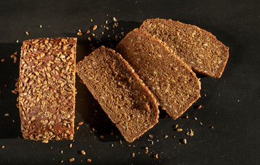 Photography of a breakfast with integral bread loafs. Healthy breakfast, mediterranean diet.