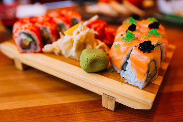 Japanese food - sushi and rolls, close-up