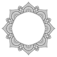 Frame in eastern tradition. Stylized with henna tattoo decorative pattern for decorating covers for book, notebook, casket, magazine, postcard and folder. Mandala in mehndi style.