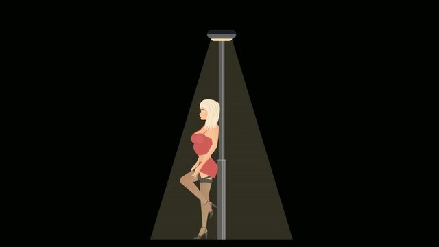 Prostitute. Animation of a woman Smoking near a lamp, alpha channel is enabled. Cartoon