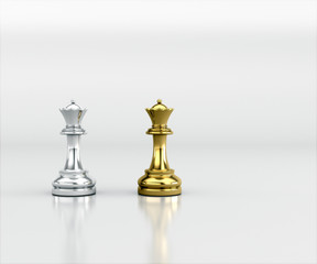 Gold and Silver chess battle, Chess victory, chess concept, 3d illustration. Gold and Silver chess Isolated on solid background with Clipping Path, Clipping Mask. Business Strategy Concept.