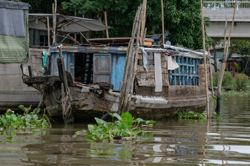 Old boat house mekong river Vietnam, Asia
