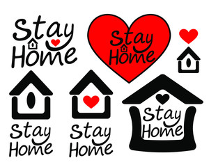 Stay at home poster design vector. Cute lettering typography design for self protection times and home awareness social media campaign and coronavirus prevention.