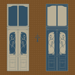 Vintage old wooden doors. Day and night versions. - 335778905