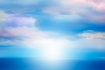 Beautiful seascape with bright sunlight.