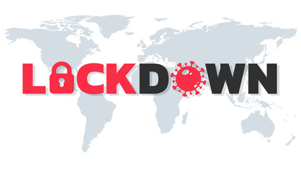 LOCKDOWN message containing the padlock symbol and the corona virus The idea of ​​closing the country preventing the spread of germs.