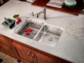 stainless kitchen sink with fruits