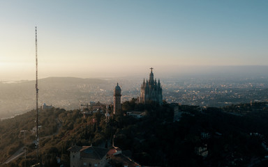 Panormic view of famous landmark of Barcelona, Tibidabo