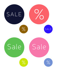Round minimalist vector sale percentage button, sign, label, tag, sticker. Stylish white text font. Timeless universal style. Geometric circle background. Lovely spring summer warm cold color scheme 