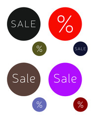 Round minimalist vector sale percentage button, sign, label, tag, sticker. Stylish white text font. Timeless universal style. Geometric circle background. Lovely summer fall warm cold color scheme 