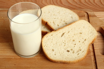 Milk glass and bread