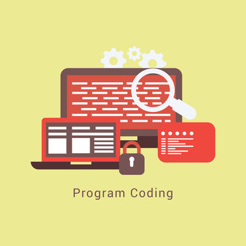 software programming coding concept, code with laptop
