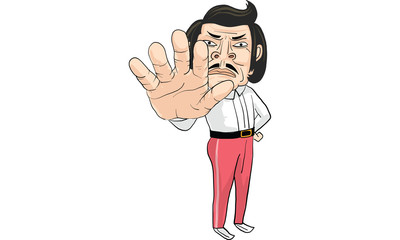 Actions of man in white suit , stop signal