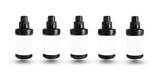 set of black plastic bottles isolated on white